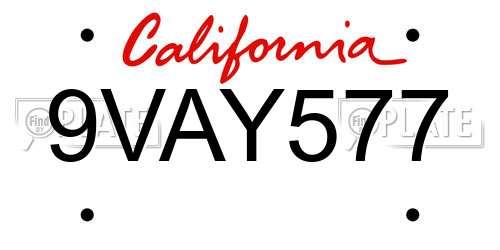 9VAY577 California License Plate