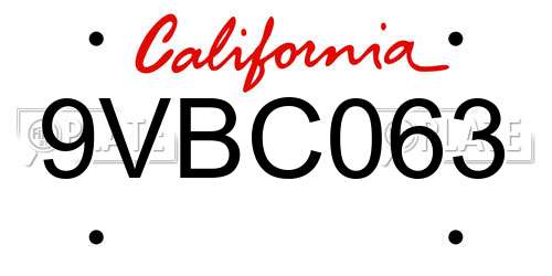 9VBC063 California License Plate