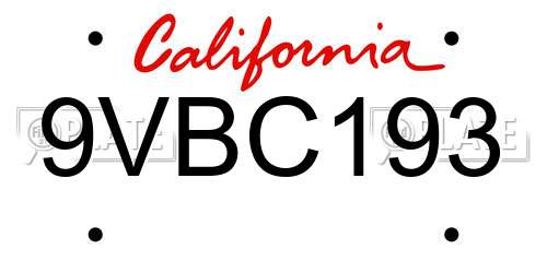 9VBC193 California License Plate