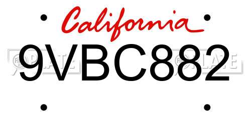 9VBC882 California License Plate