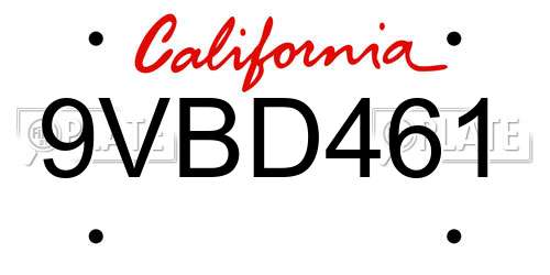 9VBD461 California License Plate
