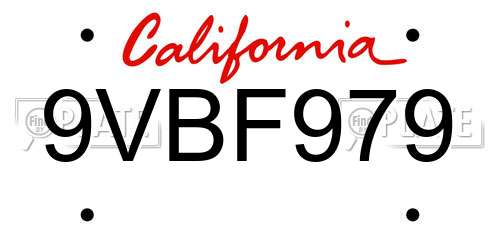 9VBF979 California License Plate