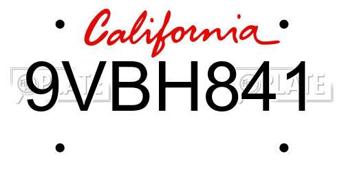 9VBH841 California License Plate
