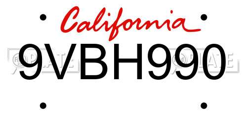 9VBH990 California License Plate
