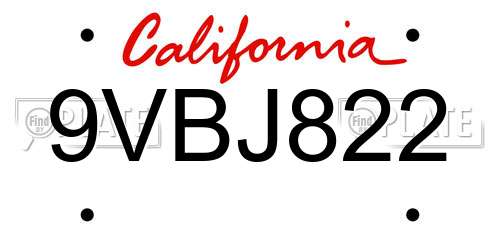 9VBJ822 California License Plate