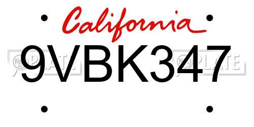 9VBK347 California License Plate