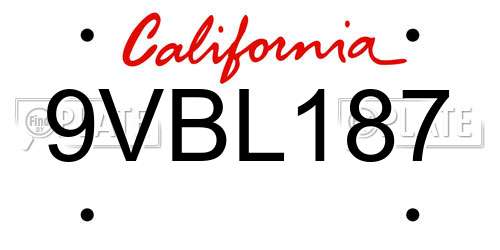 9VBL187 California License Plate