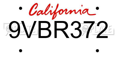 9VBR372 California License Plate