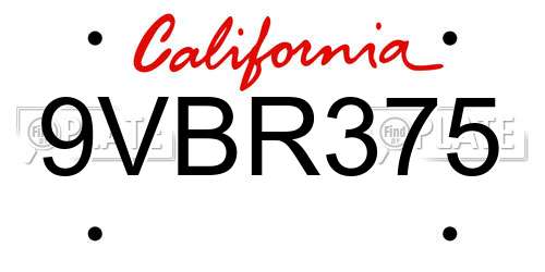 9VBR375 California License Plate