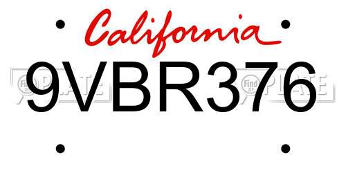 9VBR376 California License Plate