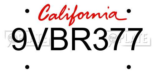 9VBR377 California License Plate
