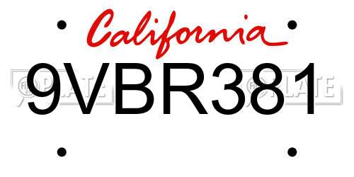 9VBR381 California License Plate