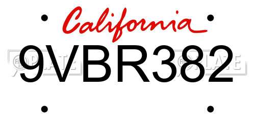 9VBR382 California License Plate