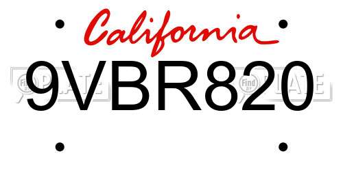 9VBR820 California License Plate
