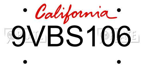 9VBS106 California License Plate