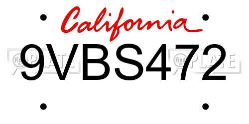 9VBS472 California License Plate