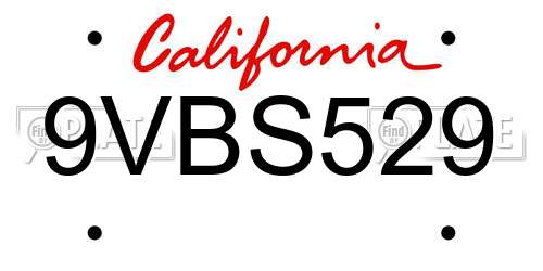 9VBS529 California License Plate