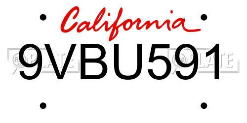 9VBU591 California License Plate