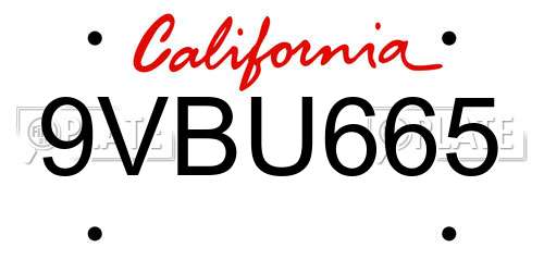 9VBU665 California License Plate