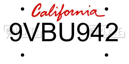 9VBU942 California License Plate