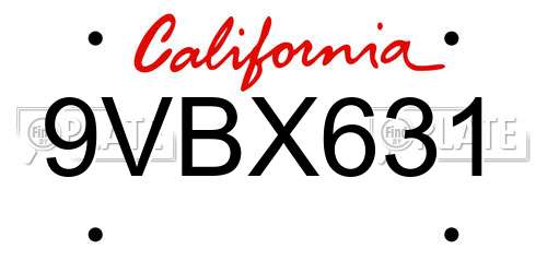 9VBX631 California License Plate