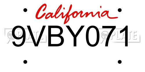 9VBY071 California License Plate