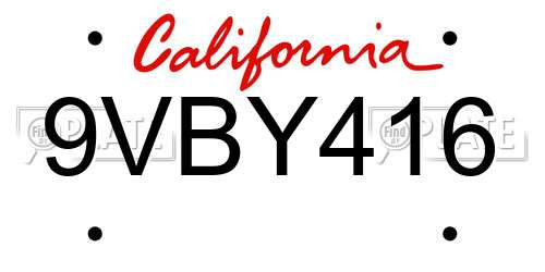 9VBY416 California License Plate
