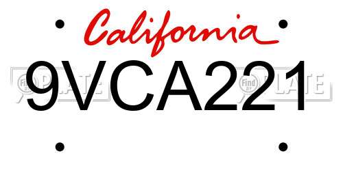 9VCA221 California License Plate