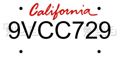 9VCC729 California License Plate