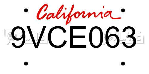 9VCE063 California License Plate