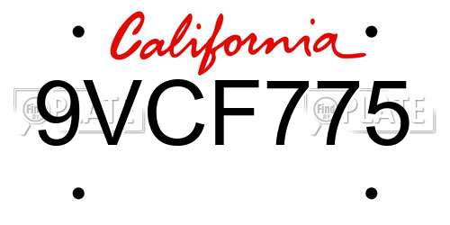 9VCF775 California License Plate