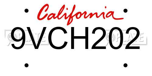 9VCH202 California License Plate
