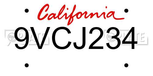 9VCJ234 California License Plate