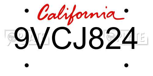 9VCJ824 California License Plate