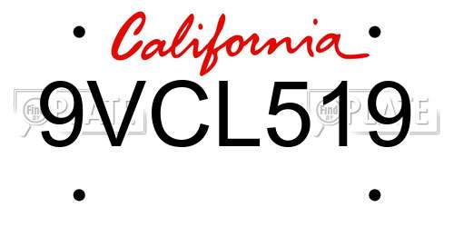 9VCL519 California License Plate