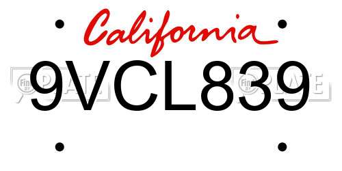 9VCL839 California License Plate