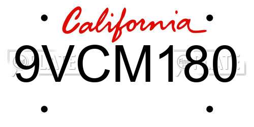 9VCM180 California License Plate