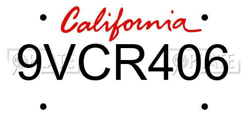 9VCR406 California License Plate