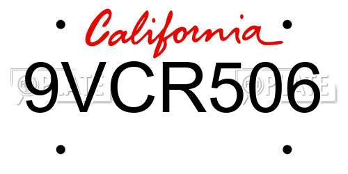 9VCR506 California License Plate