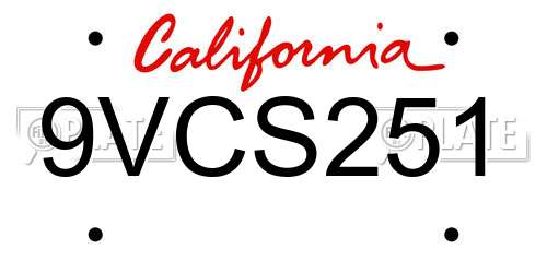 9VCS251 California License Plate