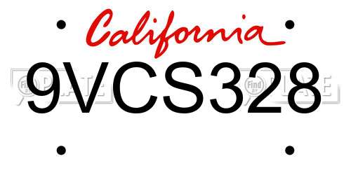9VCS328 California License Plate