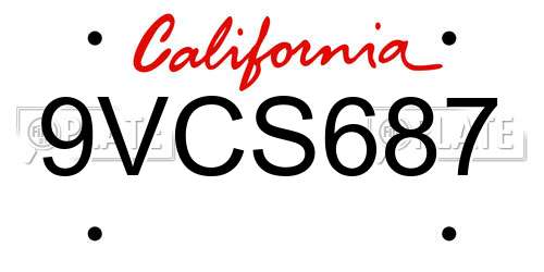 9VCS687 California License Plate