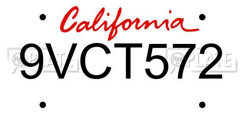 9VCT572 California License Plate