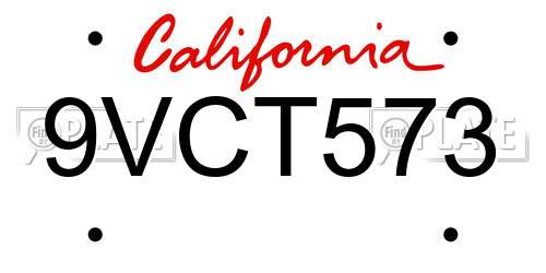 9VCT573 California License Plate