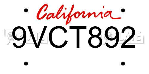 9VCT892 California License Plate