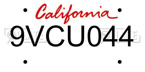 9VCU044 California License Plate