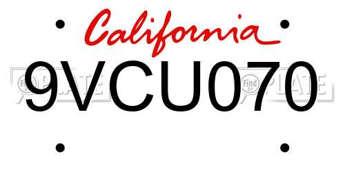 9VCU070 California License Plate