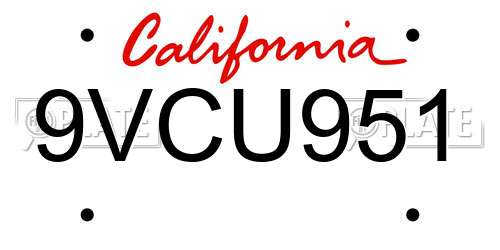 9VCU951 California License Plate