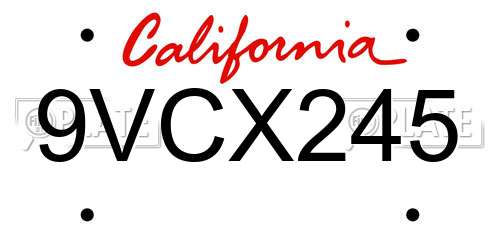 9VCX245 California License Plate