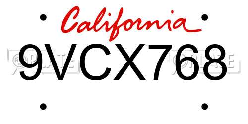 9VCX768 California License Plate